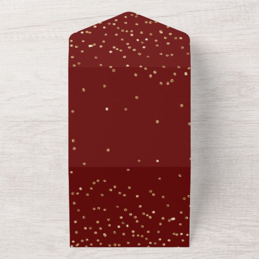 Red Gold Glam Confetti bruiloft All In One Uitnodiging (Buitenkant)