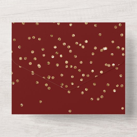 Red Gold Glam Confetti bruiloft All In One Uitnodiging (Achterkant)