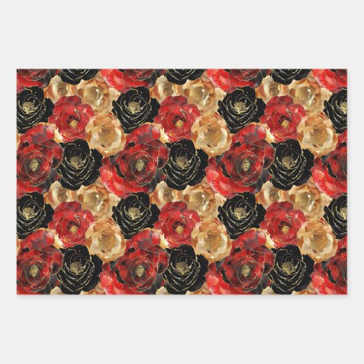 Red Gold Glam Cupcakes Bloemen Verjaardag Inpakpapier Vel (Voorkant 2)