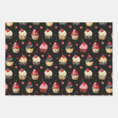 Red Gold Glam Cupcakes Bloemen Verjaardag Inpakpapier Vel (Voorkant)