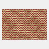 Red Gold Glam Zigzag Stripes Kerstmis Inpakpapier Vel (Voorkant)