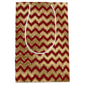 Red Gold Glam Zigzag Stripes Kerstmis Medium Cadeauzakje (Voorkant)