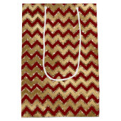 Red Gold Glam Zigzag Stripes Kerstmis Medium Cadeauzakje (Achterkant)