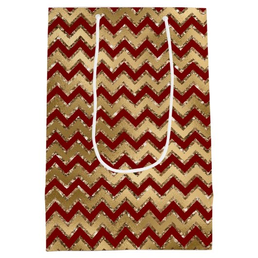 Red Gold Glam Zigzag Stripes Kerstmis Medium Cadeauzakje (Achterkant)