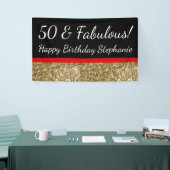 Red Gold Glitter 50th Fabulous Birthday Party Spandoek (Beurs)