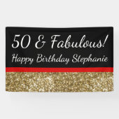 Red Gold Glitter 50th Fabulous Birthday Party Spandoek (Horizontaal)