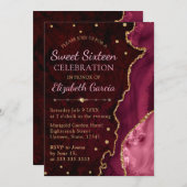 Red & Gold Glitter Agate en marble Sweet 16 Kaart (Voorkant / Achterkant)
