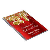 Red Gold Glitter Balloon 21st Birthday Guest Book Notitieboek (Rechterzijde)
