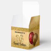 Red Gold Glitter Balloons Sweet 16 Zestien Bedankdoosjes (Geopend)
