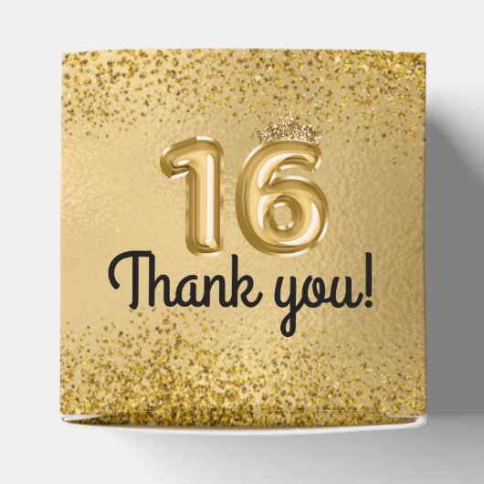 Red Gold Glitter Balloons Sweet 16 Zestien Bedankdoosjes (Bovenkant)