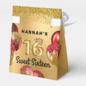 Red Gold Glitter Balloons Sweet 16 Zestien Bedankdoosjes (Achterkant)