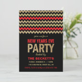 Red & Gold Glitter Chevron New Years Party Kaart (Staand voorkant)