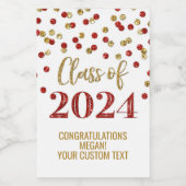 Red Gold Glitter Confetti Afstuderen Wijn Etiket (Enkel label)