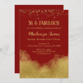 Red Gold Glitter Confetti Birthday Invitation Kaart (Voorkant / Achterkant)