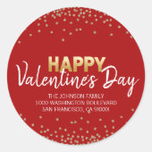 RED Gold Glitter Confetti HAPPY VALENTINE's DAG Ronde Sticker (Voorkant)
