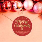 RED Gold Glitter Confetti Merry-kerstadres Ronde Sticker