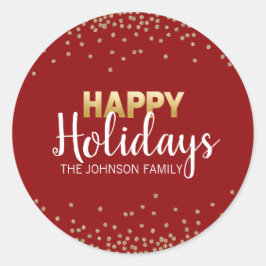 RED Gold Glitter Confetti Prettige feestdagen Xmas Ronde Sticker