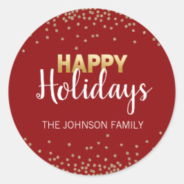 RED Gold Glitter Confetti Prettige feestdagen Xmas Ronde Sticker