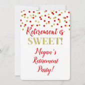 Red Gold Glitter Confetti Retirement Party Kaart (Voorkant)