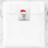 RED Gold Glitter Confetti Vrolijk kerstfeest | FOT Vierkante Sticker (Tas)