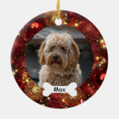 Red Gold Glitter Custom Pet Puppy Dog Foto Keramisch Ornament (Achterkant)