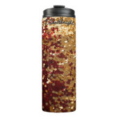 Red Gold Glitter Festive Confetti Thermosbeker (Voorkant)