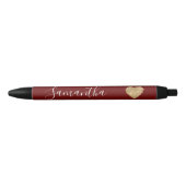 Red Gold Glitter Heart Persoonlijke naam Zwarte Inkt Pen (Voorkant)