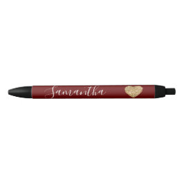 Red Gold Glitter Heart Persoonlijke naam Zwarte Inkt Pen