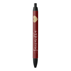 Red Gold Glitter Heart Persoonlijke naam Zwarte Inkt Pen