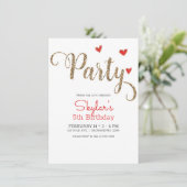 Red & Gold Glitter Heart Valentijnsdag Party Kaart (Staand voorkant)