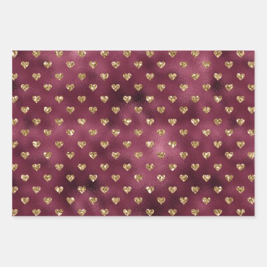 Red Gold Glitter Hearts Inpakpapier Vel (Voorkant)
