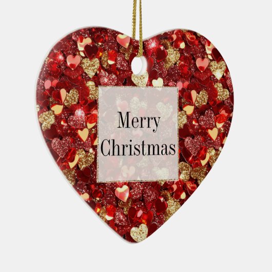 Red Gold Glitter Hearts Kerstmis Keramisch Ornament (Rechts)