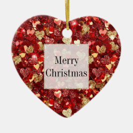 Red Gold Glitter Hearts Kerstmis Keramisch Ornament
