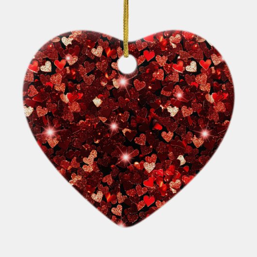 Red Gold Glitter Hearts Kerstmis Keramisch Ornament (Achterkant)