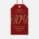 Red Gold Glitter Joy Christmas Cadeaulabel (Voorkant)