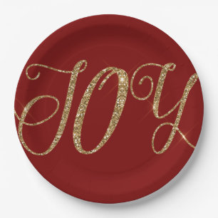 Red Gold Glitter Joy Christmas Papieren Bordje