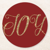 Red Gold Glitter Joy Christmas Ronde Kartonnen Onderzetter (Voorkant)