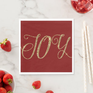 Red Gold Glitter Joy Christmas Servet