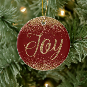 Red Gold Glitter Joy Keramisch Ornament