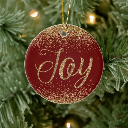 Red Gold Glitter Joy Keramisch Ornament (Boom)