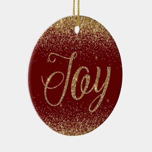 Red Gold Glitter Joy Keramisch Ornament (Rechts)