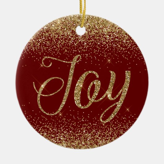 Red Gold Glitter Joy Keramisch Ornament (Voorkant)