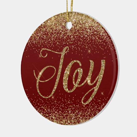 Red Gold Glitter Joy Keramisch Ornament (Links)