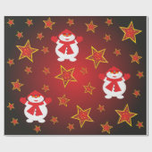 Red Gold Glitter-kerststerren & Snowman Cadeaupapier (Vlak)