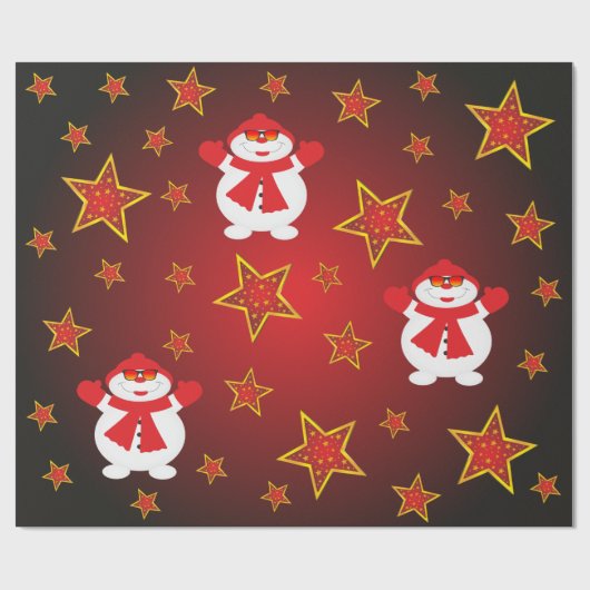 Red Gold Glitter-kerststerren & Snowman Cadeaupapier (Vlak)