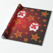 Red Gold Glitter-kerststerren & Snowman Cadeaupapier (Uitgerold)