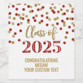 Red Gold Glitter Klasse van 2025 Afstuderen Wijn Etiket (Enkel label)