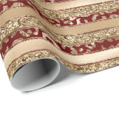 Red Gold Glitter Leopard Print Stripes Cadeaupapier (Rol Hoek)
