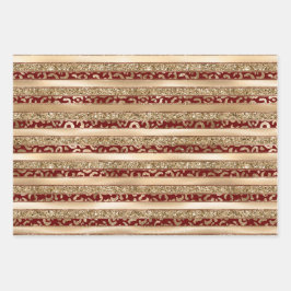 Red Gold Glitter Leopard Print Stripes Inpakpapier Vel
