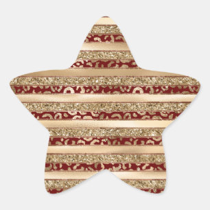 Red Gold Glitter Leopard Print Stripes Ster Sticker
